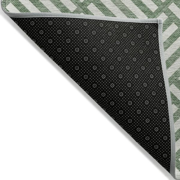 Green, Ivory 10 ft. x 14 ft. Woven Geometric Polyester Rectangle Indoor/Outdoor Area Rug