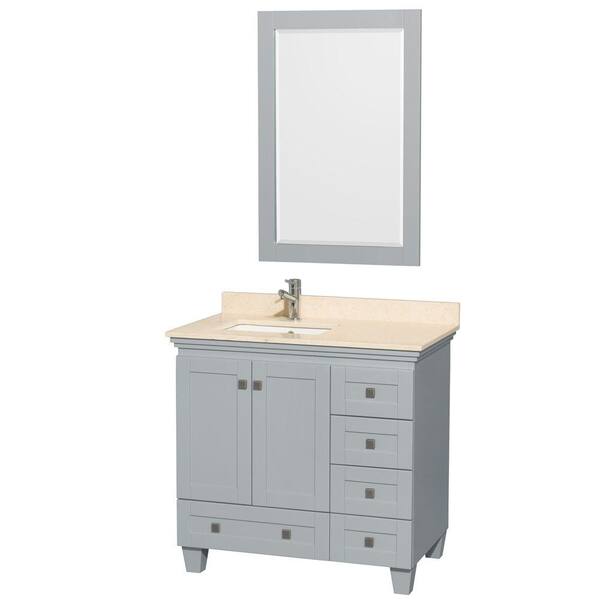 Wyndham Collection Acclaim 36 in. W x 22 in. D Vanity in Oyster Gray with Marble Vanity Top in Ivory with White Basin and 24 in. Mirror