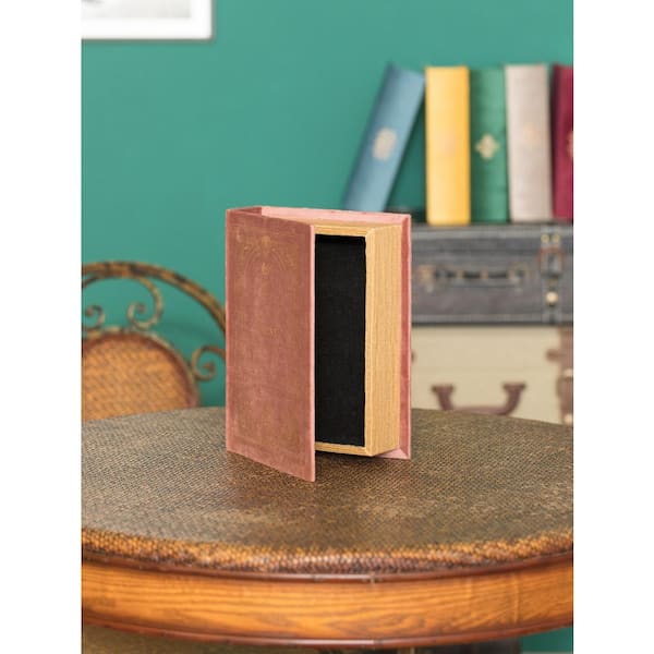 Vintiquewise Brown Decorative Wooden Vintage Book Shaped Trinket Storage Box