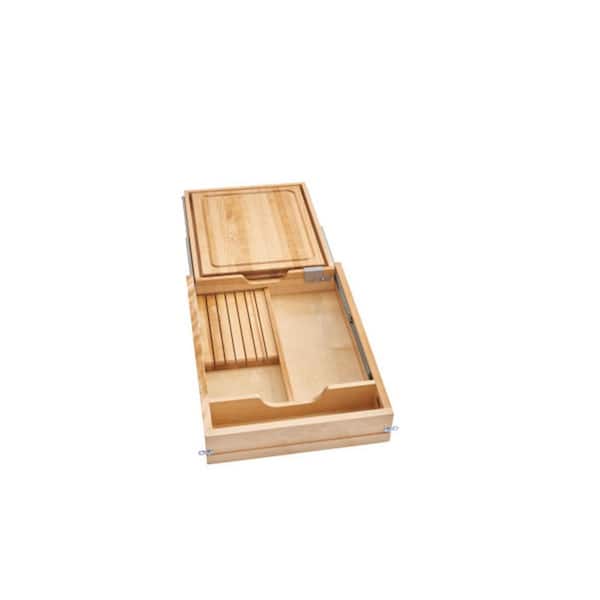 Rev-A-Shelf 16.5 in. W x 21.65 in. D x 4.38 in. H Maple Wood Knife Organizer and Cutting Board Replacement Drawer System Soft-Close