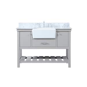 Simply Living 48 in. W x 22 in. D x 34.125 in. H Bath Vanity in Grey with Carrara White Marble Top