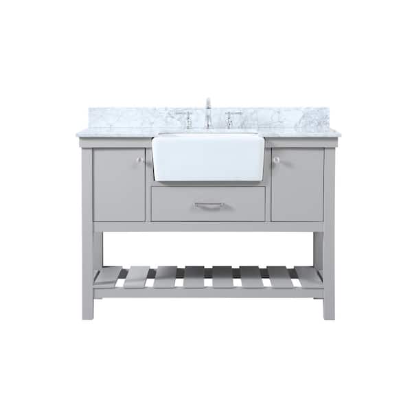 Unbranded Timeless Home 48 in. W x 22 in. D x 34.13 in. H Bath Vanity in Grey with Carrara Marble Top with White Basin