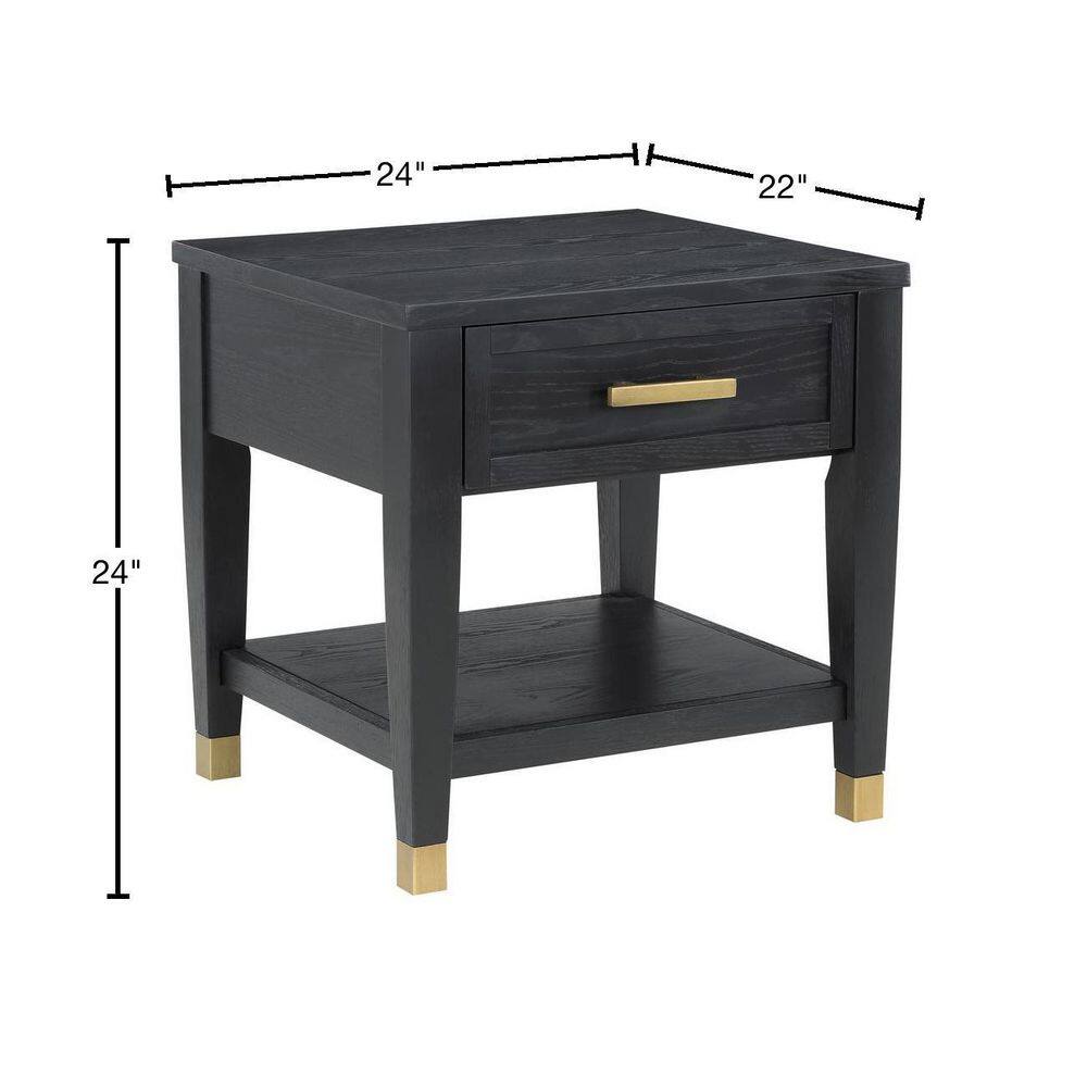 Black and Gold Rectangular Wood End Table with Storage