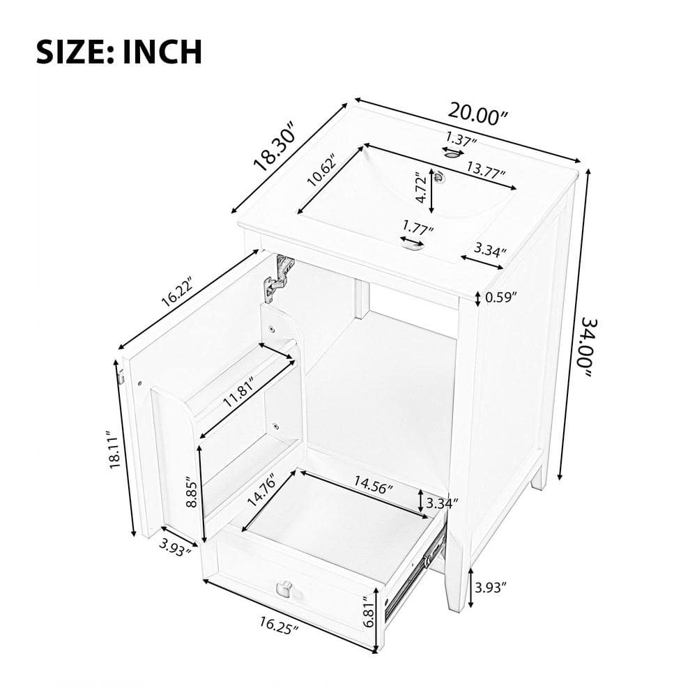Gray MDF Freestanding Bathroom Vanity with White Ceramic Sink