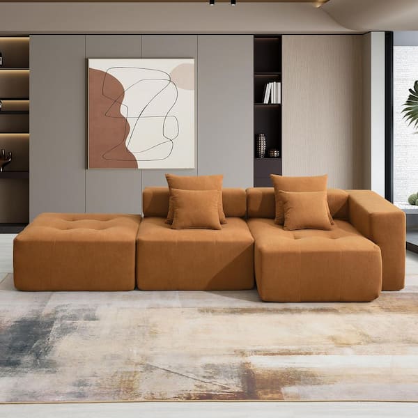 105.5 in. W Corduroy Fabric Sectional Sofa in Brown and Wrinkle-Resistant