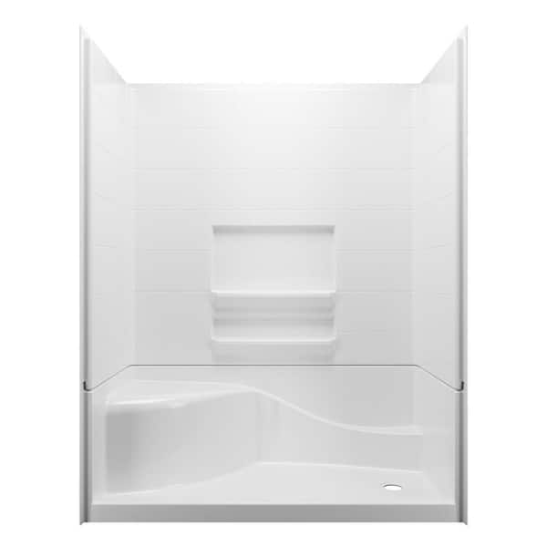 Coronado Acrylx 60 in. x 30 in. Single Threshold Right Drain Shower Kit in White with Bench with Door in Dark Bronze
