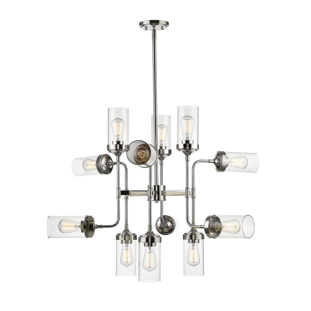 Calliope 12-Light Polished Nickel Shaded Pendant Light with Clear Glass Sha
