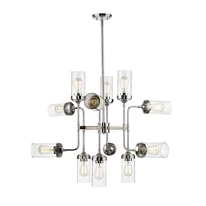 Calliope 12-Light Polished Nickel Shaded Pendant Light with Clear Glass Shade with No Bulb Included