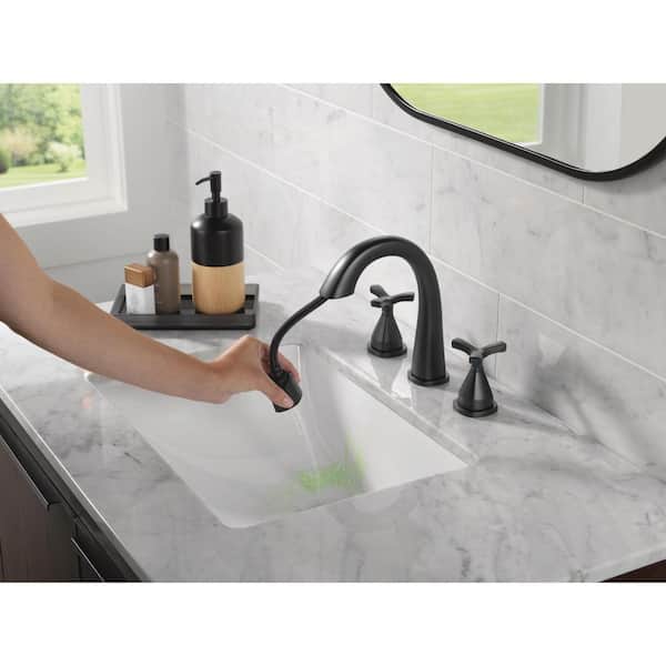 Stryke 8 in. Widespread Double-Handle Bathroom Faucet with Pull-Down Spout in Matte Black