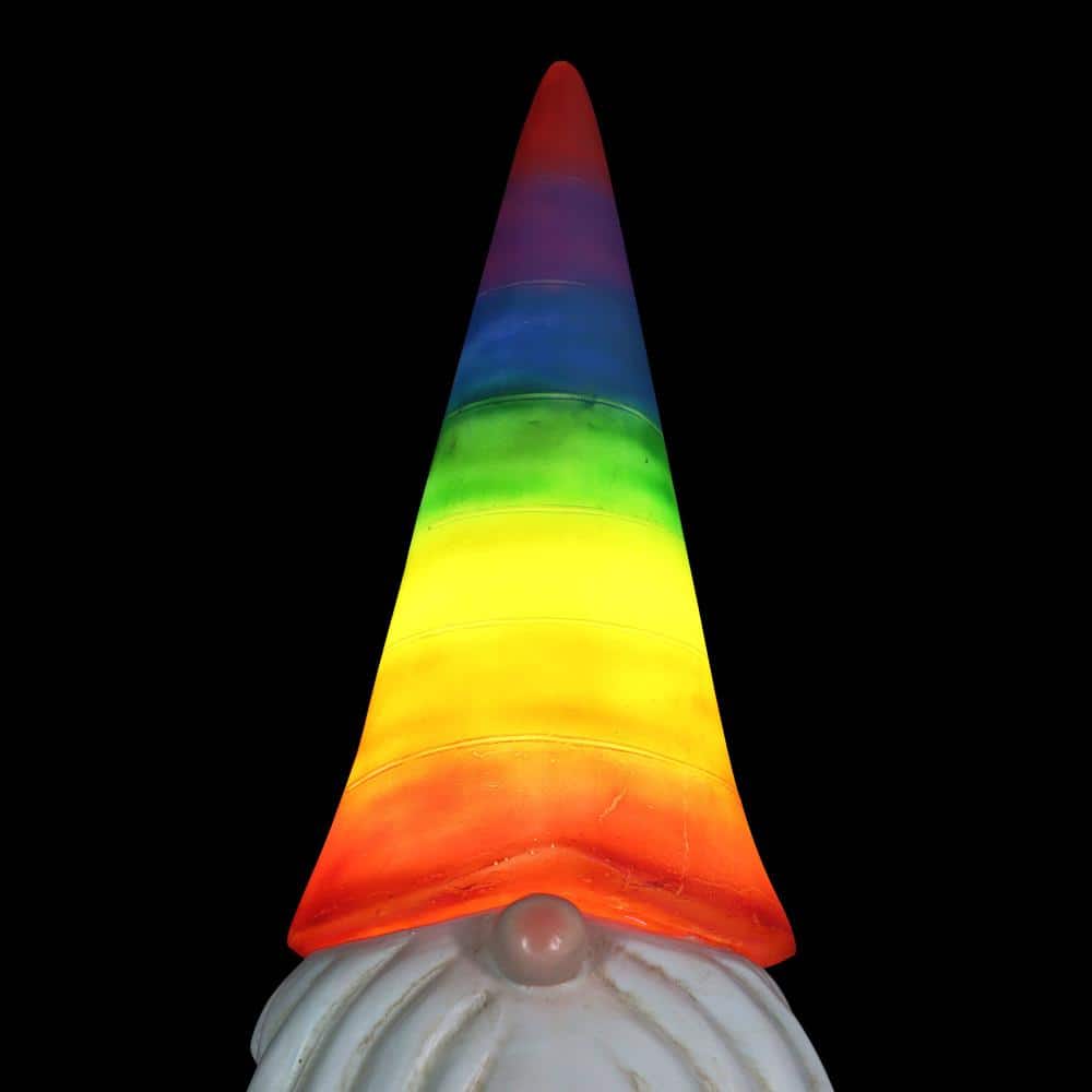 Solar Rainbow Hat Garden Gnome with Heart, 6 x 12.5 Inches