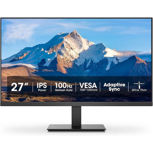 27 Inch IPS Display Computer Monitor Full HD 1080P 100Hz Frameless Ergonomic Tilt HDMI VGA VESA Mountable Black