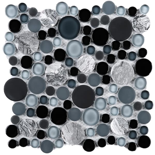 Bubble Art Fusion Blue 11.82 in. x 11.82 Geometric Glossy Glass Mosaic Tile Sample
