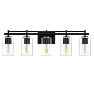 30.7 in. 5-light Black Vanity Light with Clear Glass Shade (1-Pack)