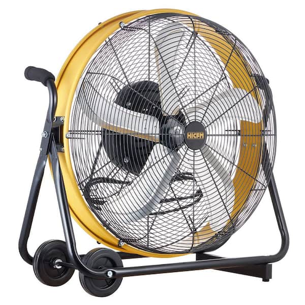 HICFM 24 in. Yellow High Velocity Drum Fan, 7800 CFM, 1/4 HP Motor, Internal Oscillating, UL Listed