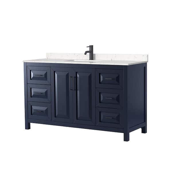 Wyndham Collection Daria 60 in. W x 22 in. D x 35.75 in. H Single Bath Vanity in Dark Blue with Carrara Cultured Marble Top