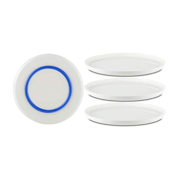 Palm Outdoor Australia Palm Non-slip Salad Plate 8 in. White with Klein-Blue Base (Set of 4)