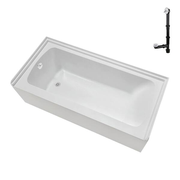 Streamline 66 in. x 32 in. Soaking Acrylic Alcove Bathtub with Left Drain in Glossy White, External Drain in Glossy White