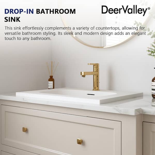 Sleek 24 in. x 18 in. Drop-In Bathroom Sink In White Acrylic with Overflow and Single Faucet Hole