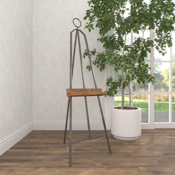 Litton Lane Black Metal Extra Large Free Standing Adjustable Display Stand Easel with Chain Support and Wood Tray
