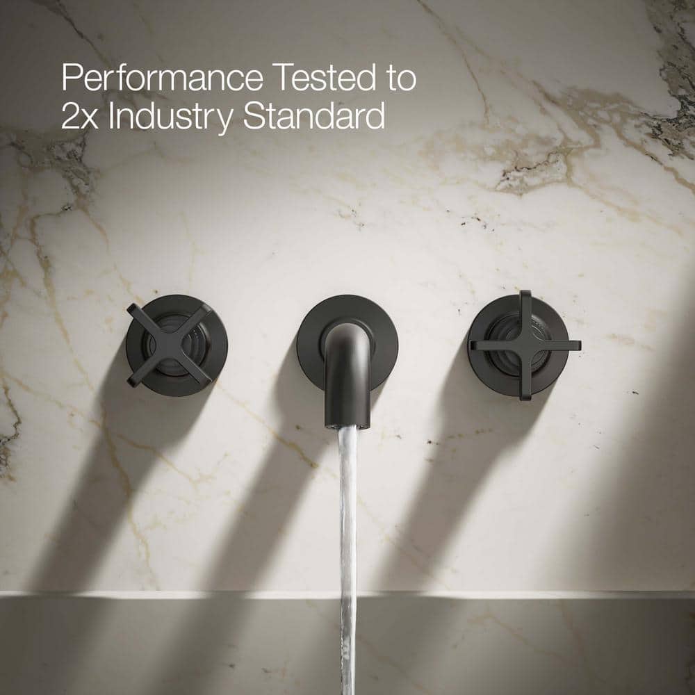 Matte Black Wall-Mount Bathroom Sink Faucet with Knurled Levers
