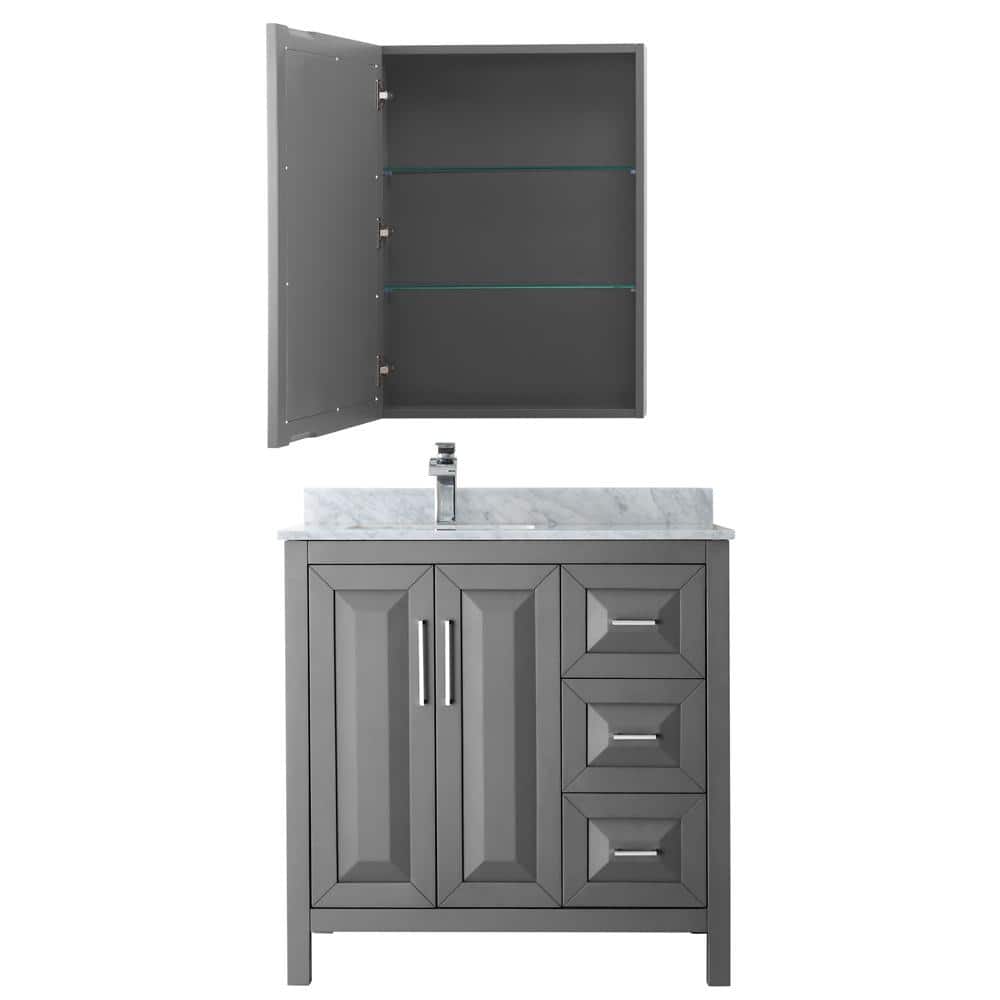Daria 36'' Dark Gray Bathroom Vanity with Stone Top and Mirror