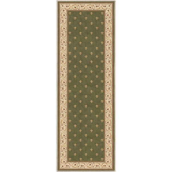 Well Woven Green 2 ft. x 5 ft. Runner Flat-Weave Apollo Fleur De Lis Traditional Oriental Border Area Rug