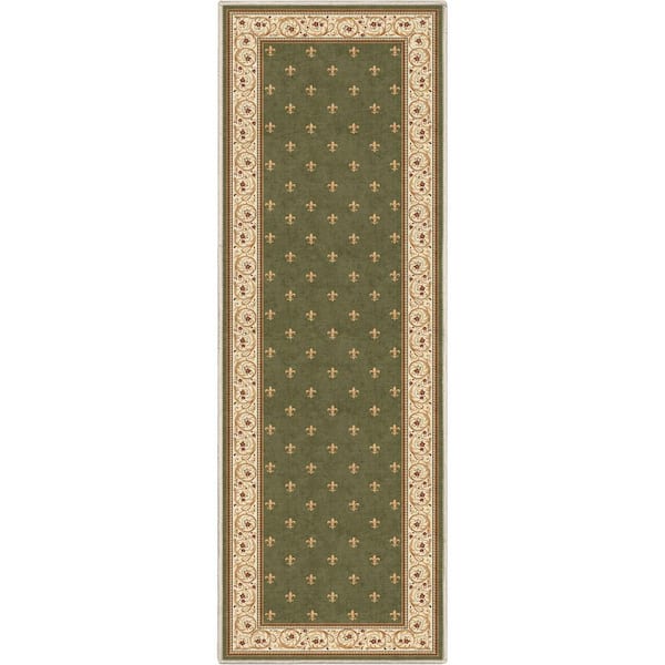 Green 2 ft. x 5 ft. Runner Flat-Weave Apollo Fleur De Lis Traditional Oriental Border Area Rug