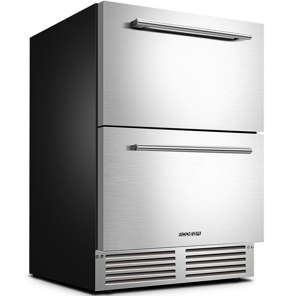 BODEGA 23.42 in. Single Zone 149 Cans Double Drawer Fridge Weatherproof Outdoor Beverage and Wine Cooler in Stainless Steel