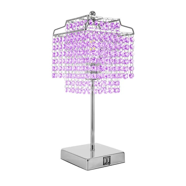 Briignite 18 in. 1 Light Bedside Purple Crystal Task Reading Table Lamp Chrome Dimmable Lamp with Crystal Shade for Bedroom HR TD03101APU 1AP2