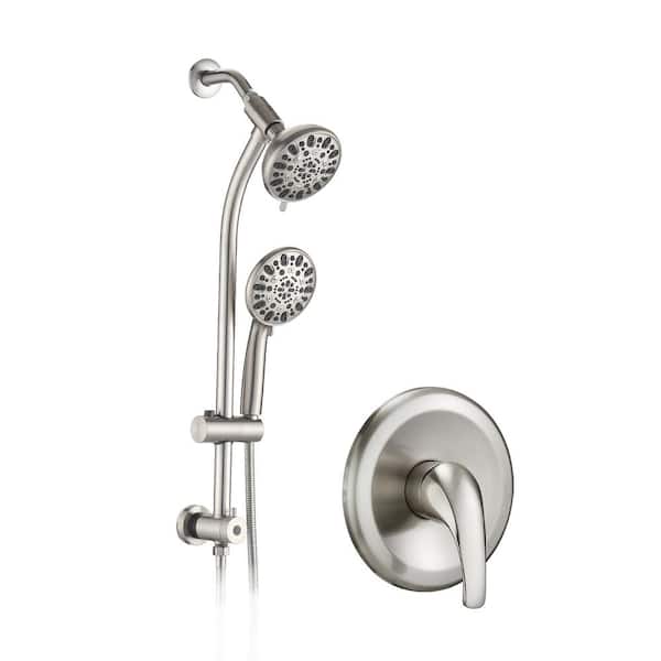 PERLIRIA INC Single Handle 7-Spray Shower Faucet 2.5 GPM with Drip Free Shower System with Handheld Shower in. Brushed Nickel