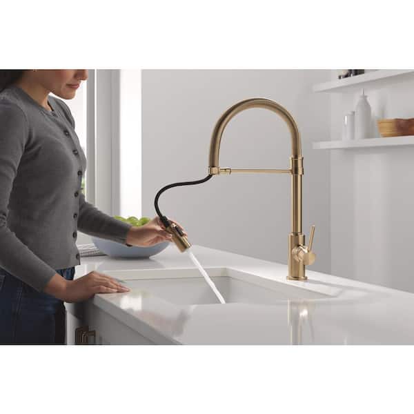 Trinsic Spring Spout Gold Champagne Bronze 19.63 in. H Pull Down Sprayer Kitchen Faucet 360° Spout Swivel