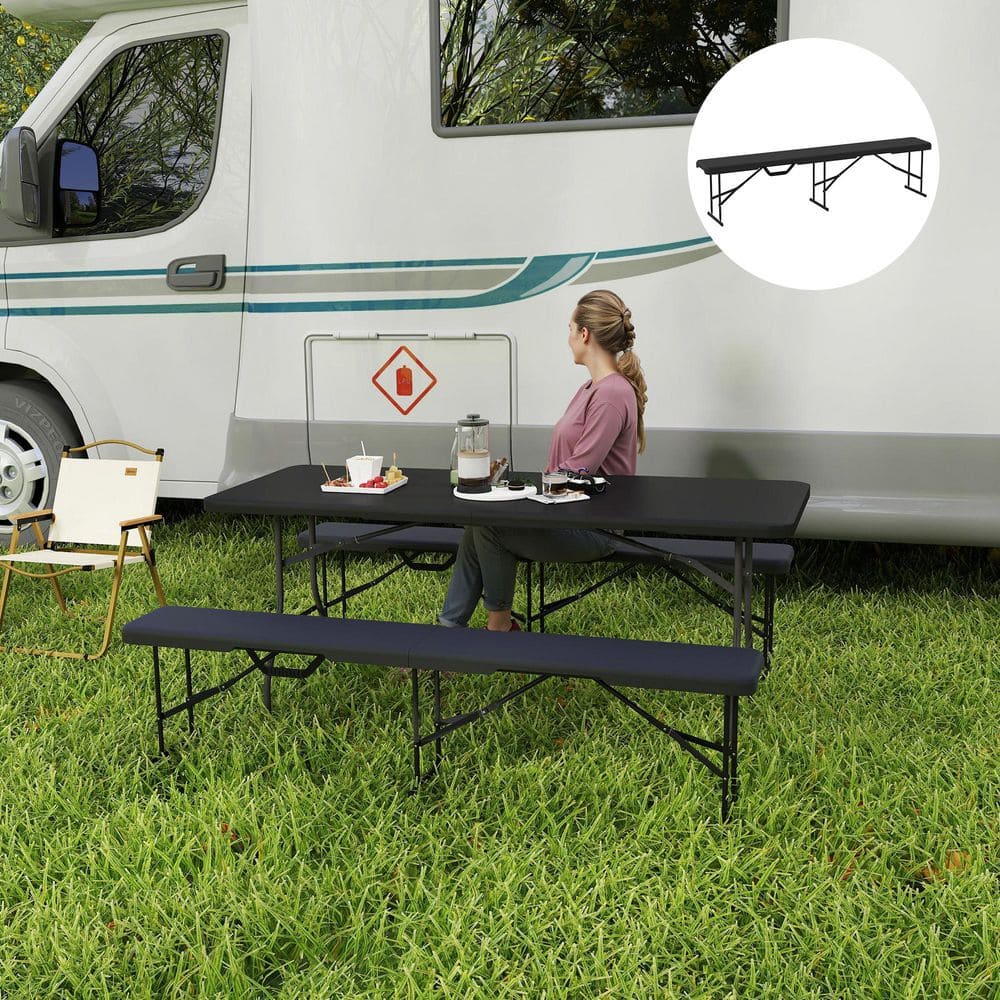 Black 6 ft Folding Portable Benches with HDPE and Powder-Coated Frames