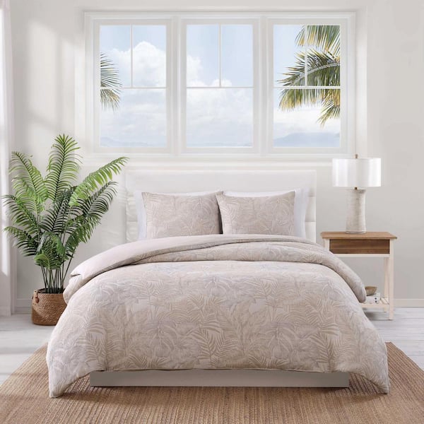 Jungle Palms 3 Piece Beige 100% Cotton Full/Queen Comforter Set