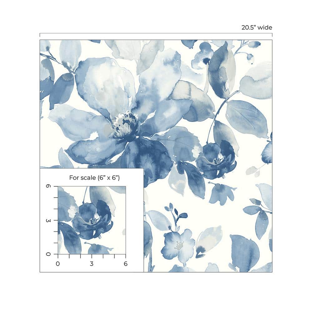 Bluestone Watercolor Garden Floral Pre-pasted Matte Wallpaper Roll