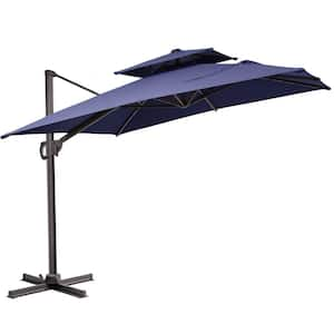 Double top 11 ft. x 9 ft. Rectangular Heavy-Duty 360-Degree Rotation Cantilever Patio Umbrella in Navy Blue