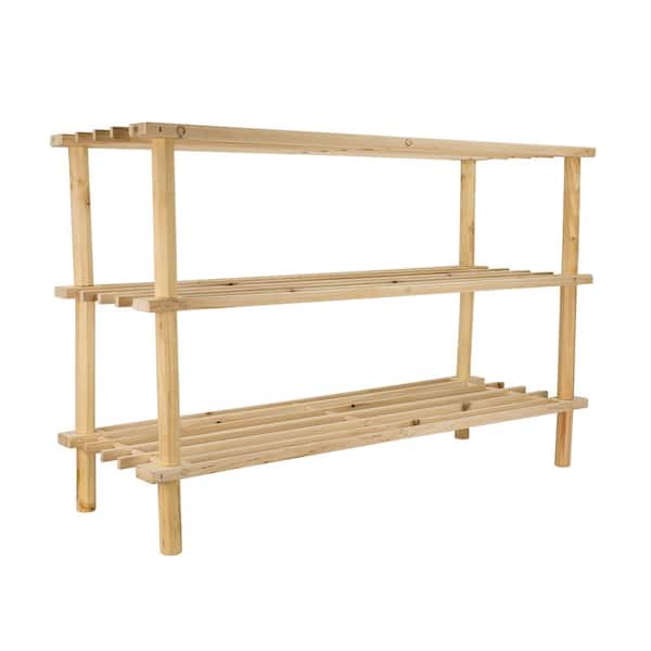 3-Tier Free Standing Pine Shoe Rack With Handles Wholesale