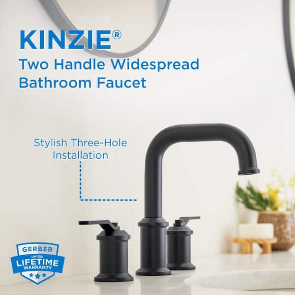 Kinzie 8 in. Widespread 2-Handle Bathroom Faucet with Metal Touch Down Drain in Satin Black