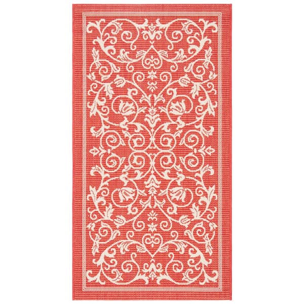 SAFAVIEH Courtyard Red/Natural Doormat 3 ft. x 5 ft. Border Indoor/Outdoor Patio Area Rug