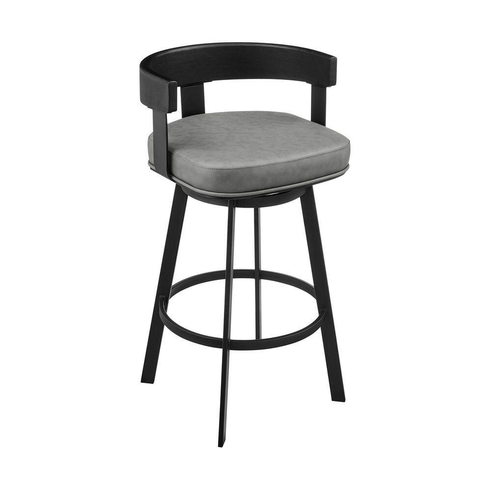 Idris 30 in. Vintage Gray Iron Bar Stool with Faux Leather Seat