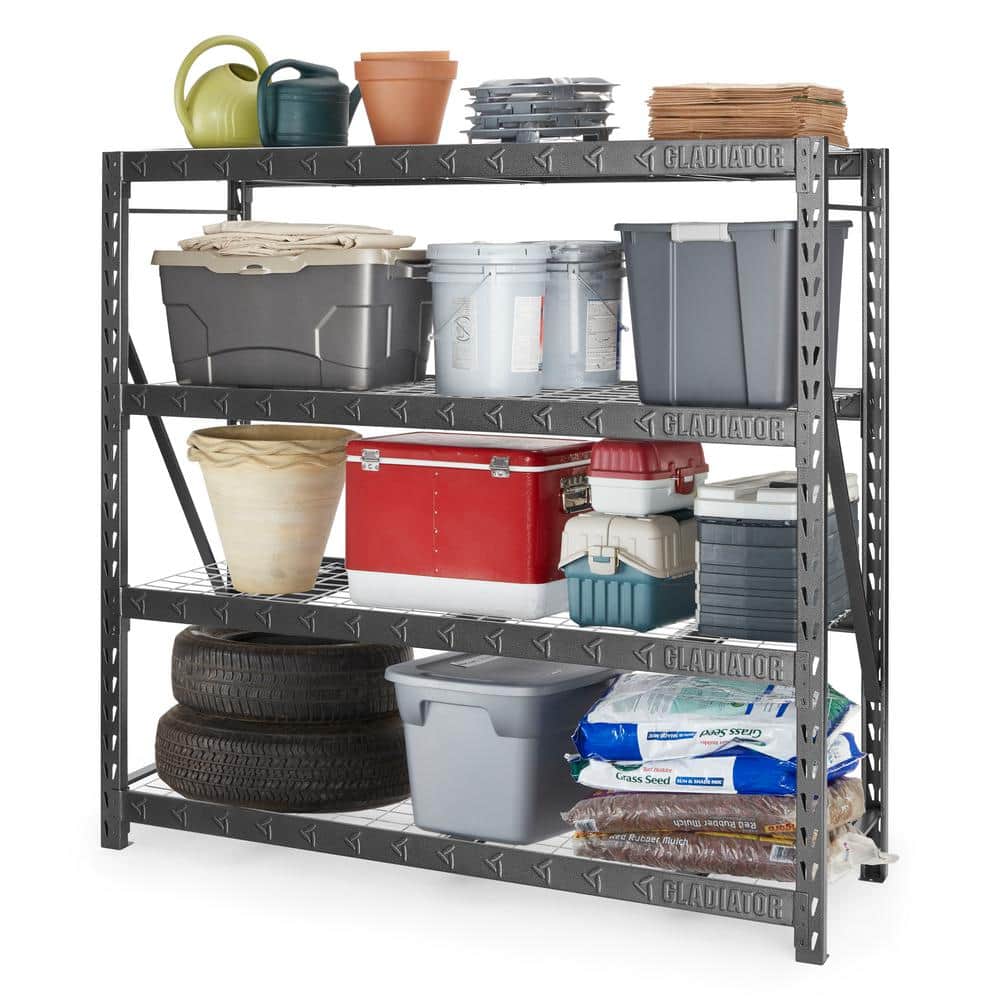 77" Wide Hammered Granite Heavy Duty Metal Rack with Four Shelves