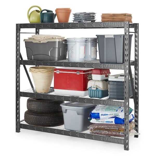 4-Tier Industrial Duty Welded Steel Garage Storage Shelving Unit in Hammered Granite (77 in. W x 72 in. H x 24 in. D)