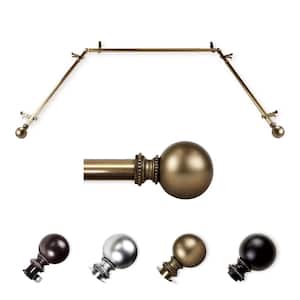 13/16" Dia Adjustable 20"-36", 38"-72" Bay Window Curtain Rod with Stevie Finials in Antique Brass