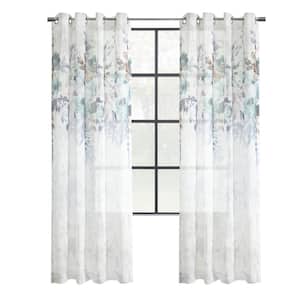 Floralie Olive Combo Polyester Faux Linen 52 in. W x 84 in. L Grommet Indoor Light Filtering Curtain (Single-Panel)