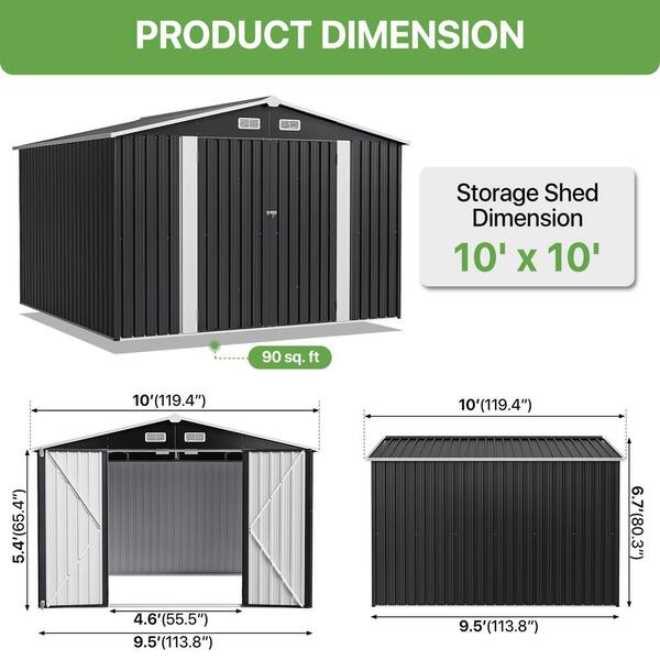 激安本物 Metal Black D ft. 10 x W ft. 10 Sizzim Storage with Shed アート/エンタメ/ホビー