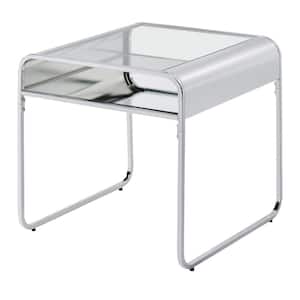 Mindry 24 in. Chrome Square Glass Top End Table