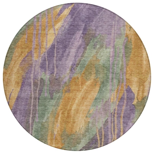 Chantille Machine Washable Indoor/Outdoor Abstract ACN3036 Purple 8 ft. x 8 ft. Round Rug