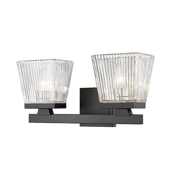 Unbranded Astor 16 in 2-Light Matte Black Vanity with Clear Glass Shades
