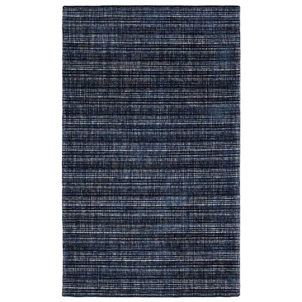 8' X 10' Navy Blue And Blue Striped Hand Tufted Area Rug
