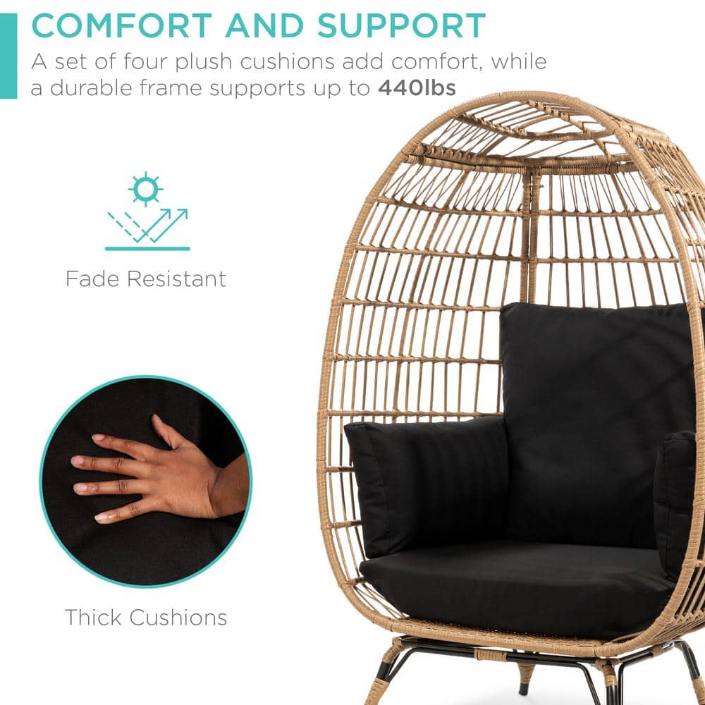 Oversized Black Wicker Egg Chair with Cushions