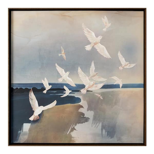 Lysander Framed Art Print, Abstract Birds in Flight with Solid Wood Frame 24 in. x 24 in.